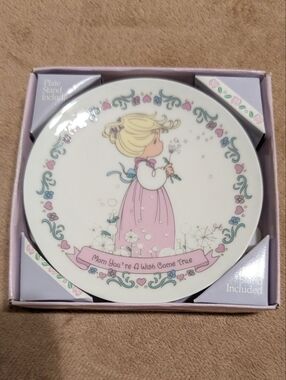Precious Moments 1993 "Mom You're A Wish Come True" Porcelain Mini Plate & Stand